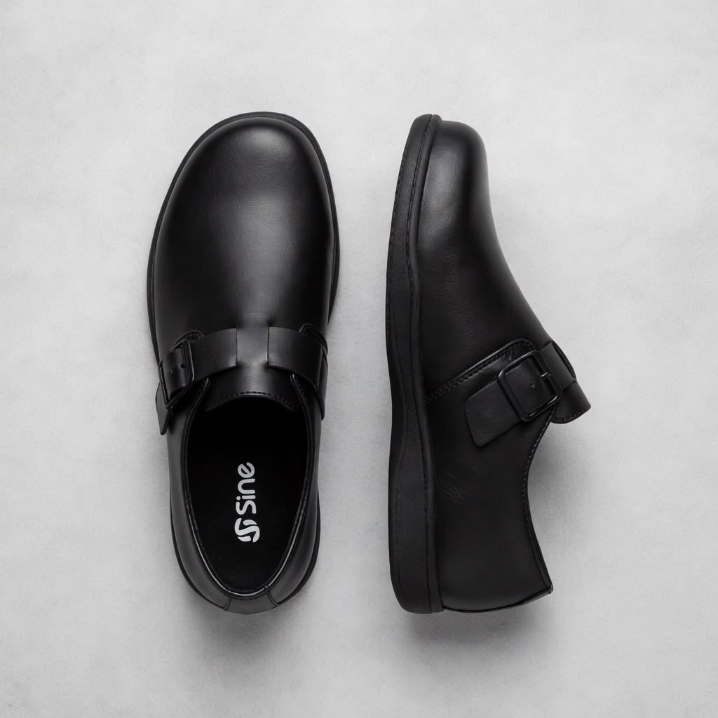 SINE ALPHA 系列輕盈防滑學生皮鞋推薦。鞋面採用高科技超纖皮革（Premium Microfiber Leather），重量比傳統真皮皮鞋減輕 30%，具備卓越的防潑水、防刮與耐磨性能。專為香港全日制小學生及中學生設計，下雨天一抹即乾、不易變形，是小一開學必備的高級返學鞋。
